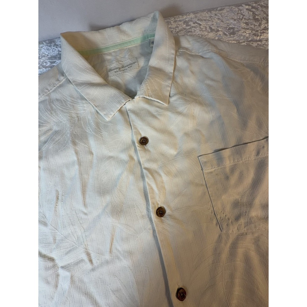 Tommy Bahama Original Fit 100% Silk Hawaiian Camp Shirt Ivory Palm Men's XXL - Picture 1 of 14